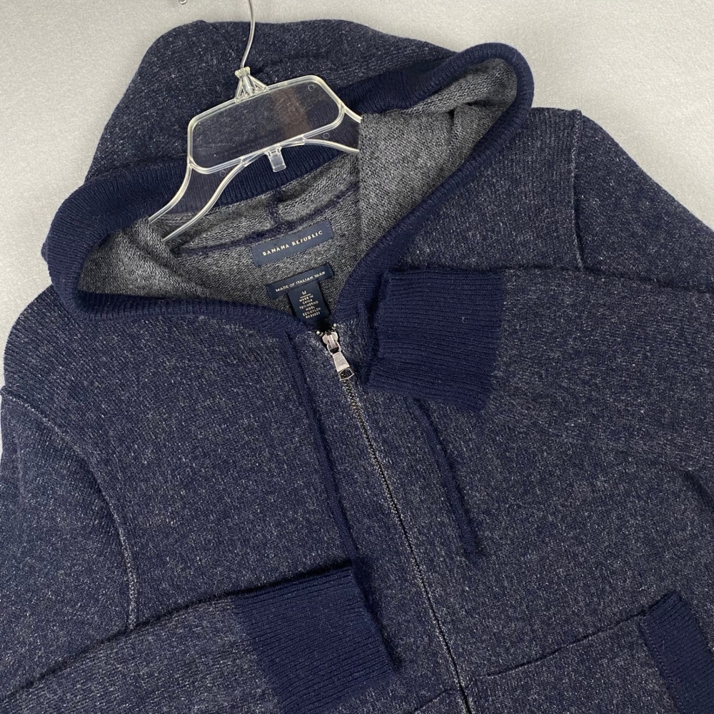 Banana Republic Navy Merino Wool Blend Full Zip Hoodie Italian Yarn Mens M
